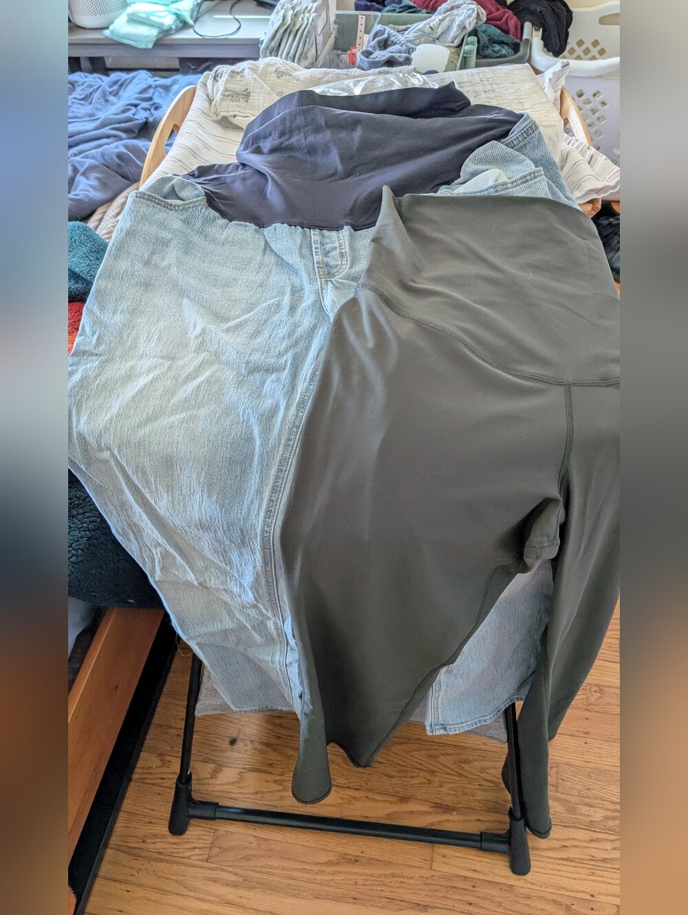 Old Navy Maternity Bundle- Green Leggings (XL) and Light Wash Denim Jeans (16)